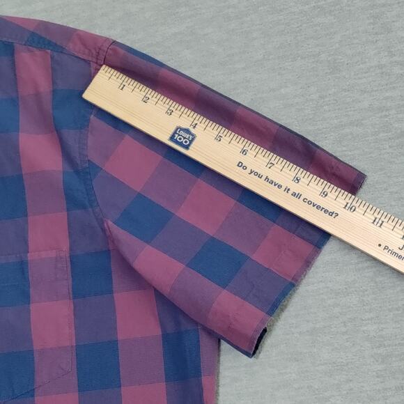 Wallin Bros Shirt Mens 2XL Casual Short Sleeve Button Down Plaid Blue Purple - Picture 9 of 12
